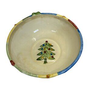 Corsica Hand-Painted Holiday Serving Bowl With Christmas Tree & Festive Design